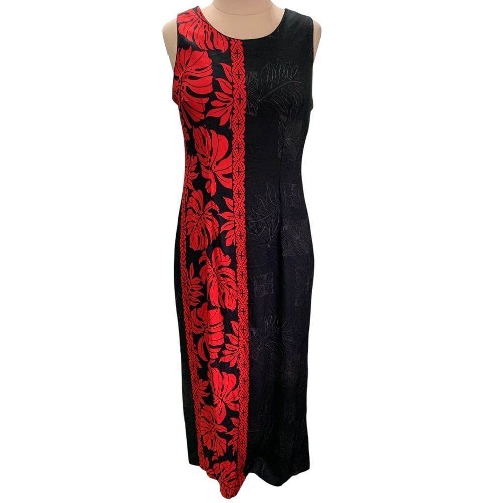 Hilo Hattie Prince Kuhio Black & Red  Maxi Monstera Leaf Hawaiian Size Medium